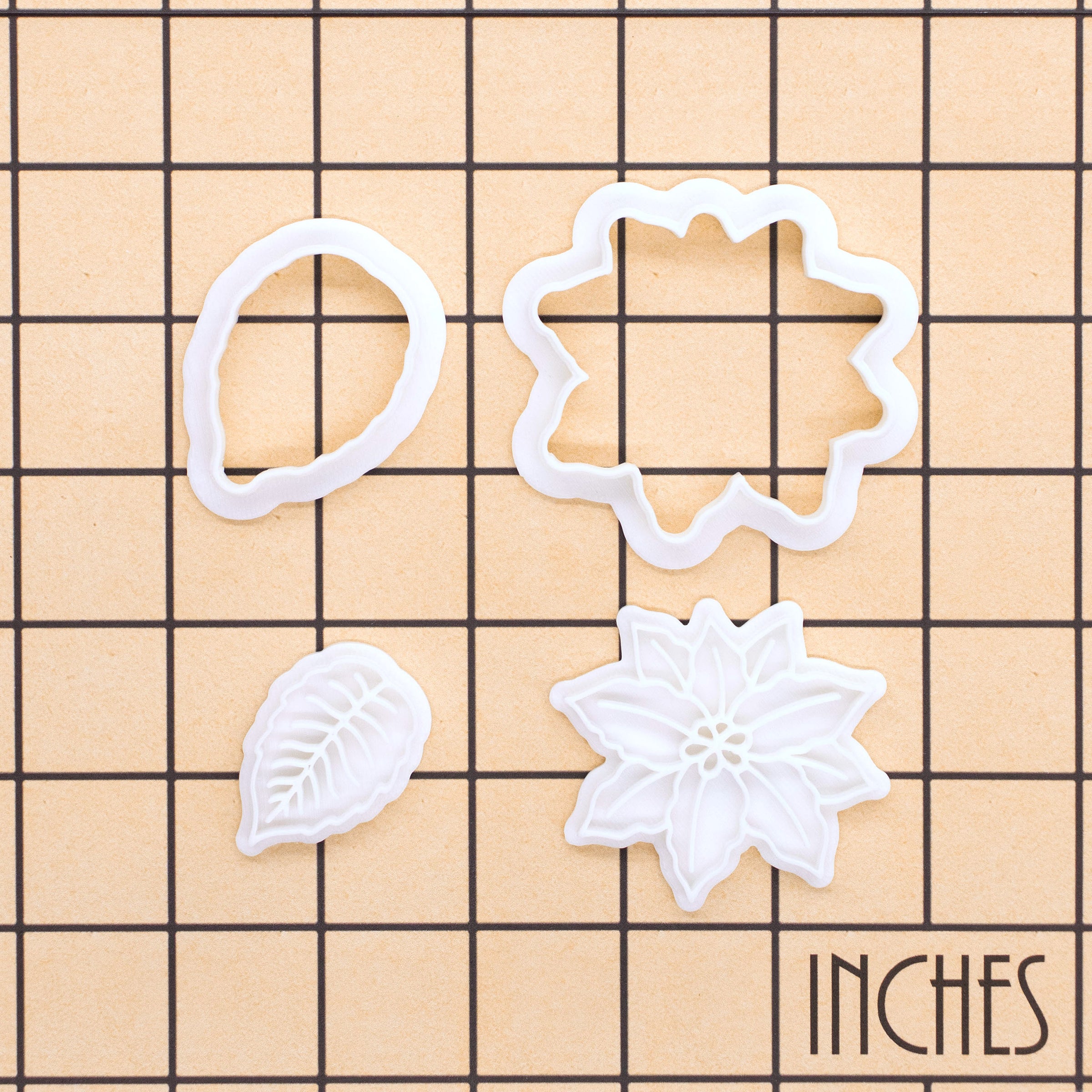 Set of 2 Poinsettia Flower & Leaf Mini Cookie Cutter & Stamp Sets