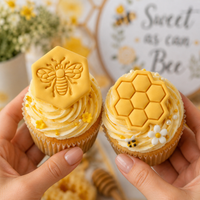 Set of 2 Honey Bee in Hexagon & Hexagonal Honeycomb Mini Cookie Cutter & Stamp Set
