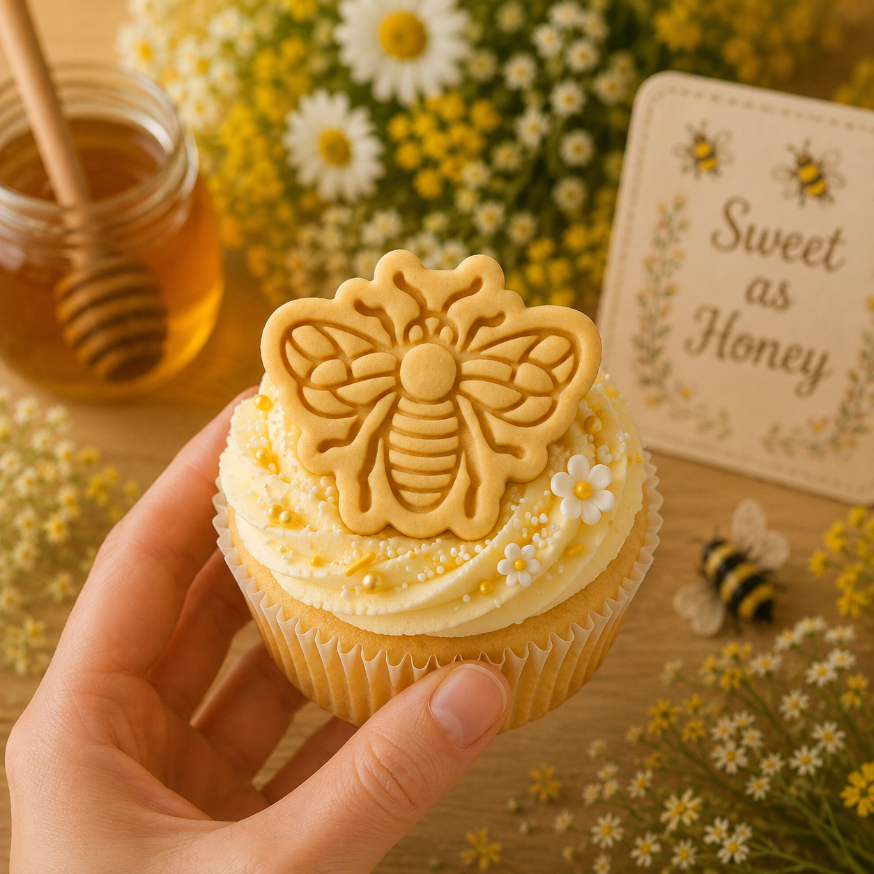 Bee Shaped Honey Bee Mini Cookie Cutter & Stamp Set