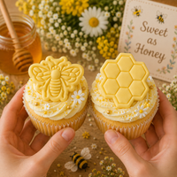 Set of 2 Bee Shaped Honey Bee & Hexagonal Honeycomb Mini Cookie Cutter & Stamp Set