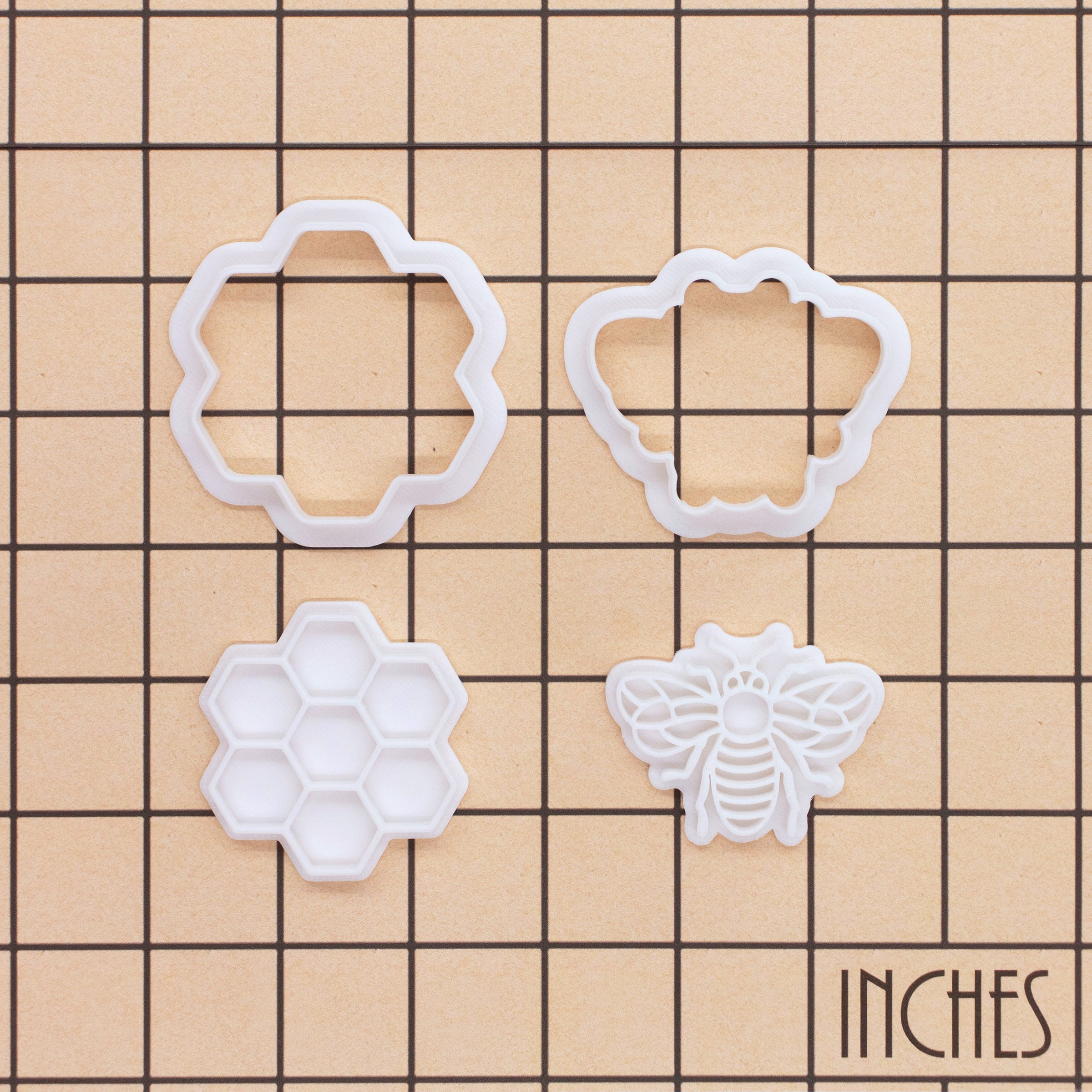 Set of 2 Bee Shaped Honey Bee & Hexagonal Honeycomb Mini Cookie Cutter & Stamp Set