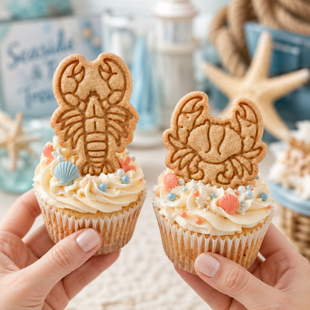Set of 2 Lobster & Crab Mini Cookie Cutter & Stamp Set