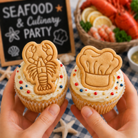 Set of 2 Lobster & Chef Hat Mini Cookie Cutter & Stamp Set