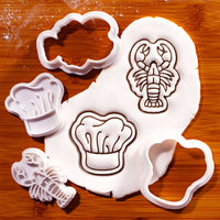 Set of 2 Lobster & Chef Hat Mini Cookie Cutter & Stamp Set