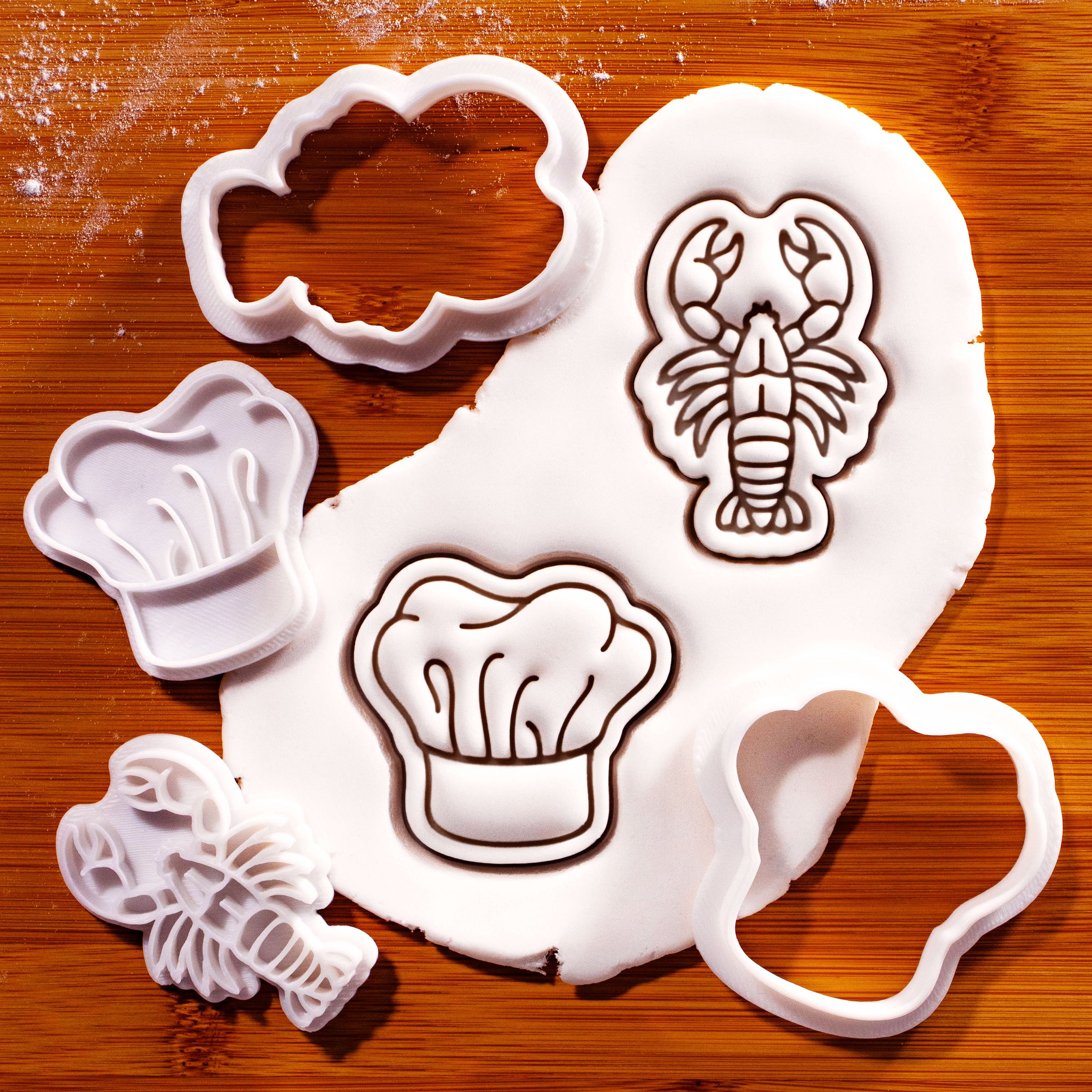 Set of 2 Lobster & Chef Hat Mini Cookie Cutter & Stamp Set