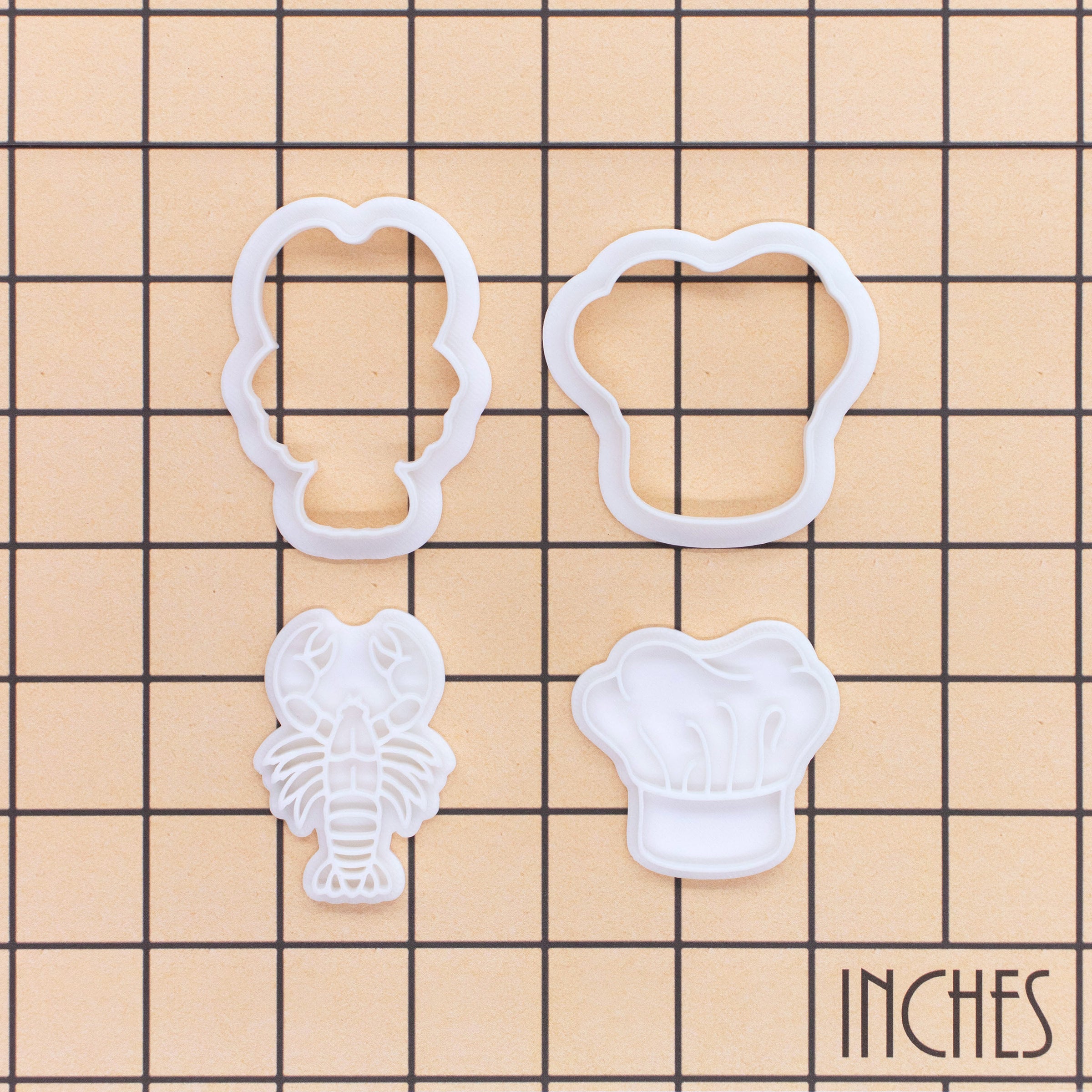 Set of 2 Lobster & Chef Hat Mini Cookie Cutter & Stamp Set