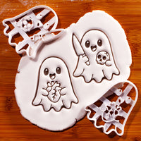 Set of 2 Mischievous Ghost with Skull & Anatomical Heart Ghost Cookie Cutters