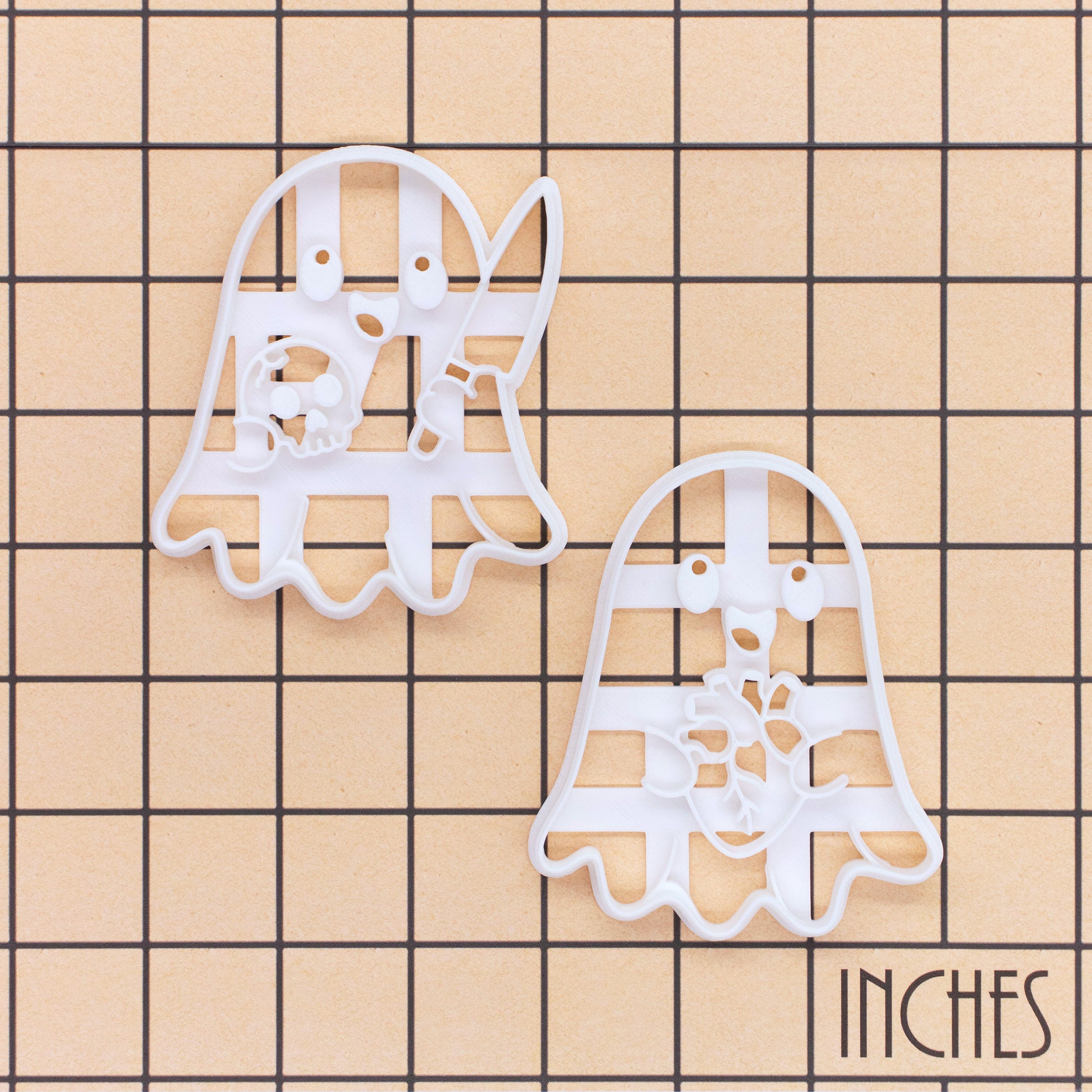 Set of 2 Mischievous Ghost with Skull & Anatomical Heart Ghost Cookie Cutters