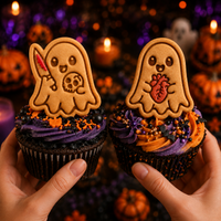 2 Mini Ghost Cookie Cutters & Stamps - Skull & Anatomical Heart