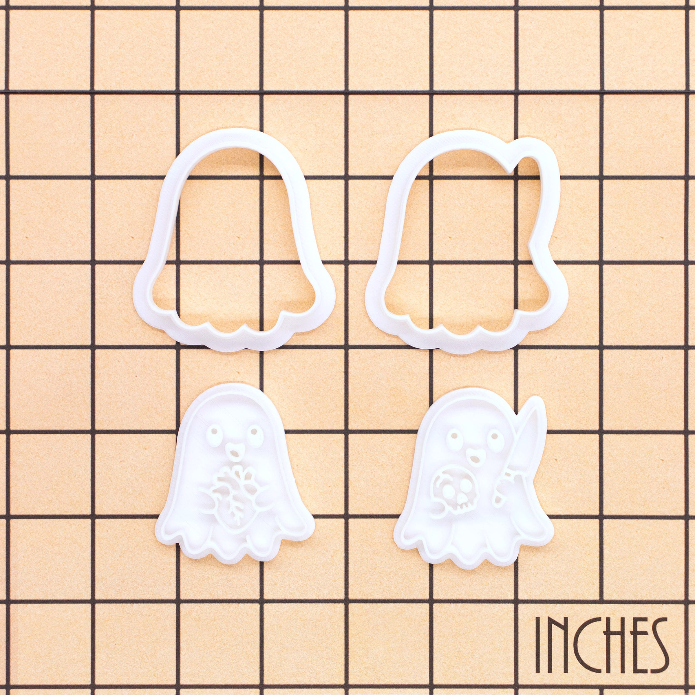 2 Mini Ghost Cookie Cutters & Stamps - Skull & Anatomical Heart