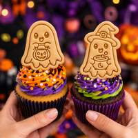 2 Mini Ghost Cookie Cutters & Stamps, Candy Bucket & Witchy Ghost