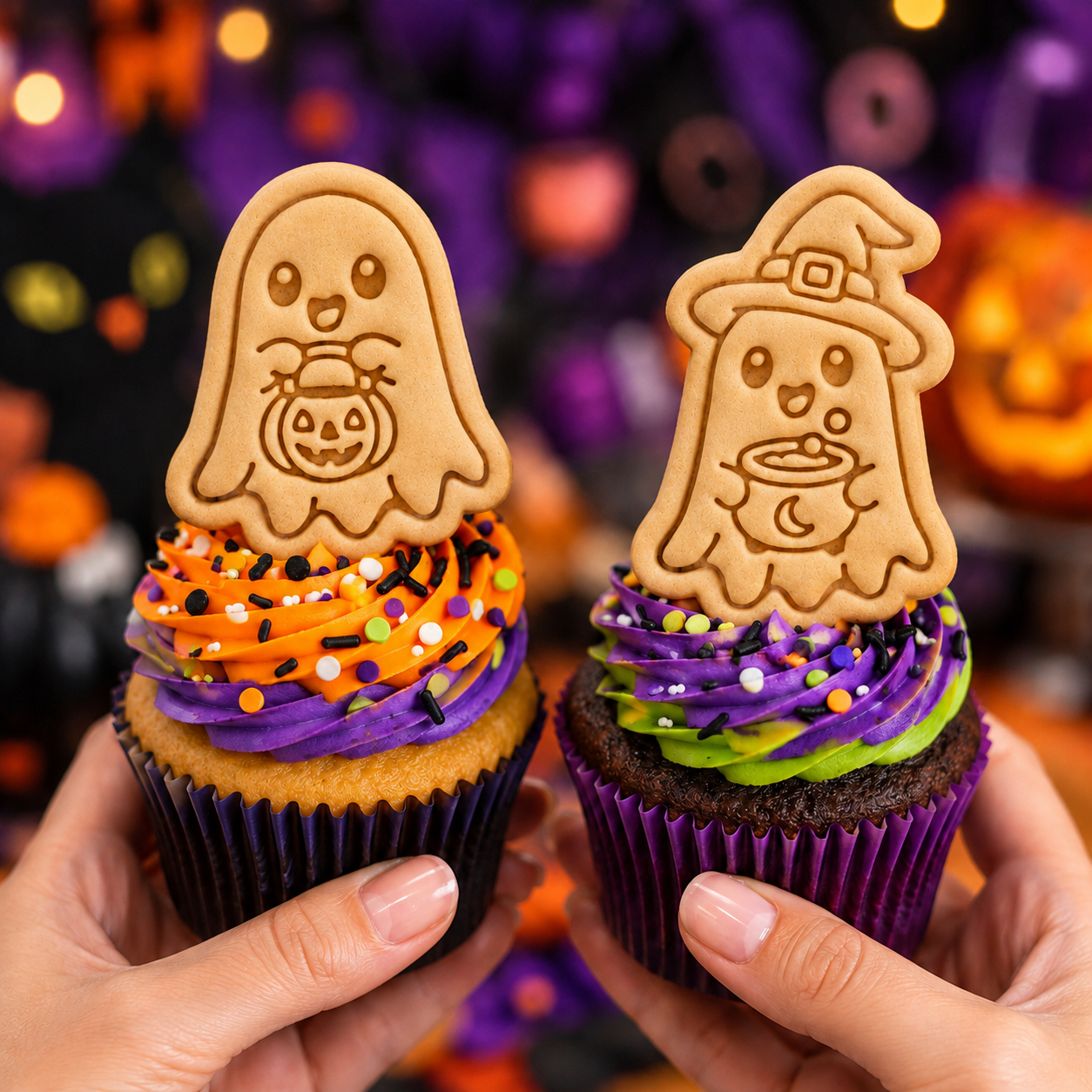 2 Mini Ghost Cookie Cutters & Stamps, Candy Bucket & Witchy Ghost