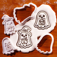 2 Mini Ghost Cookie Cutters & Stamps, Candy Bucket & Witchy Ghost
