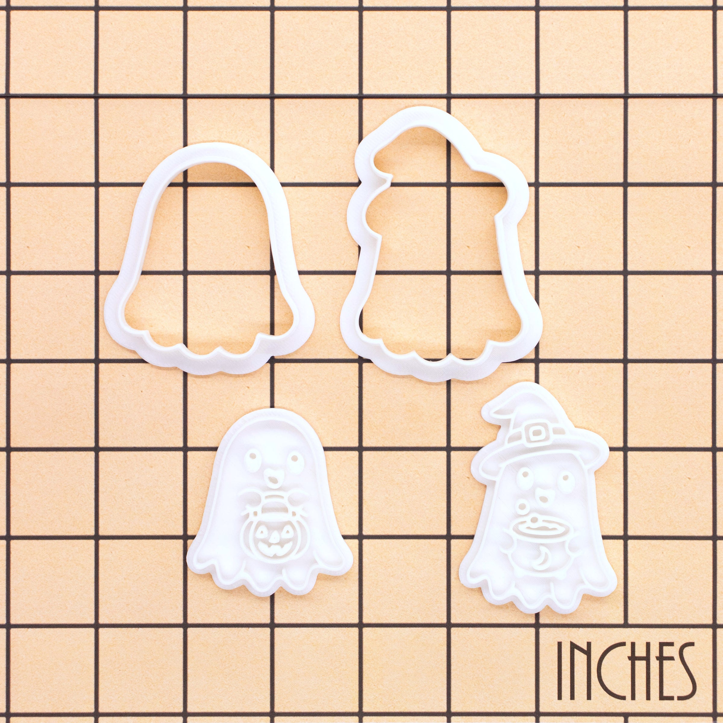 2 Mini Ghost Cookie Cutters & Stamps, Candy Bucket & Witchy Ghost