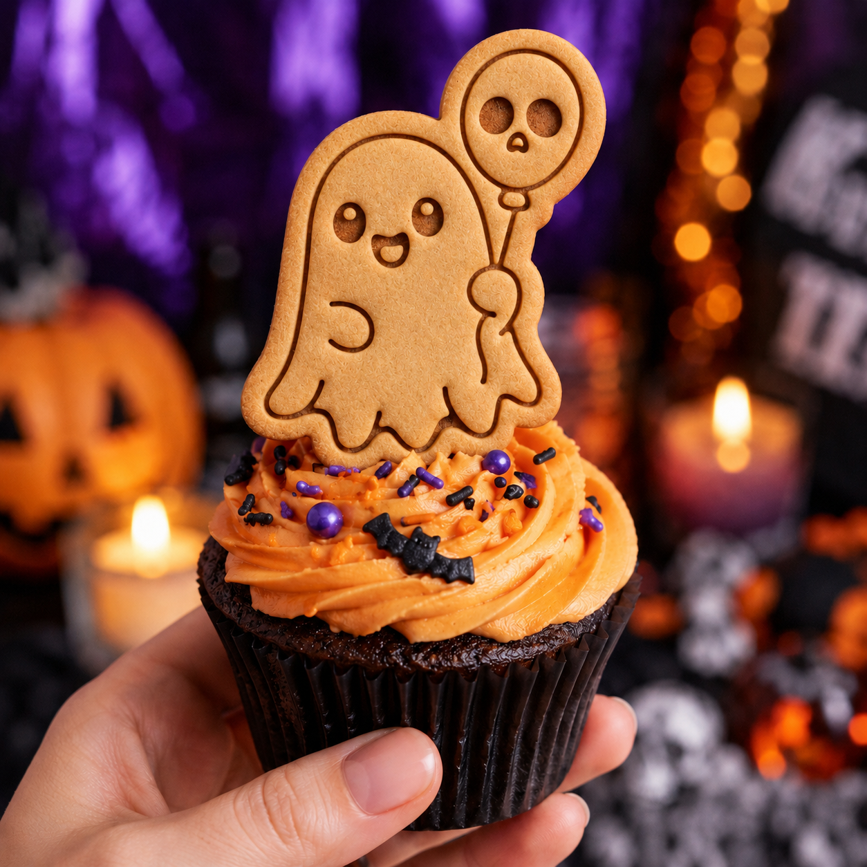 Halloween Ghost with Skull Balloon Mini Cookie Cutter & Stamp Set