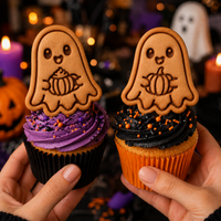 2 Mini Ghost Cookie Cutters & Stamps - Spiced Latte & Pumpkin