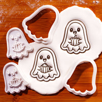 2 Mini Ghost Cookie Cutters & Stamps - Spiced Latte & Pumpkin