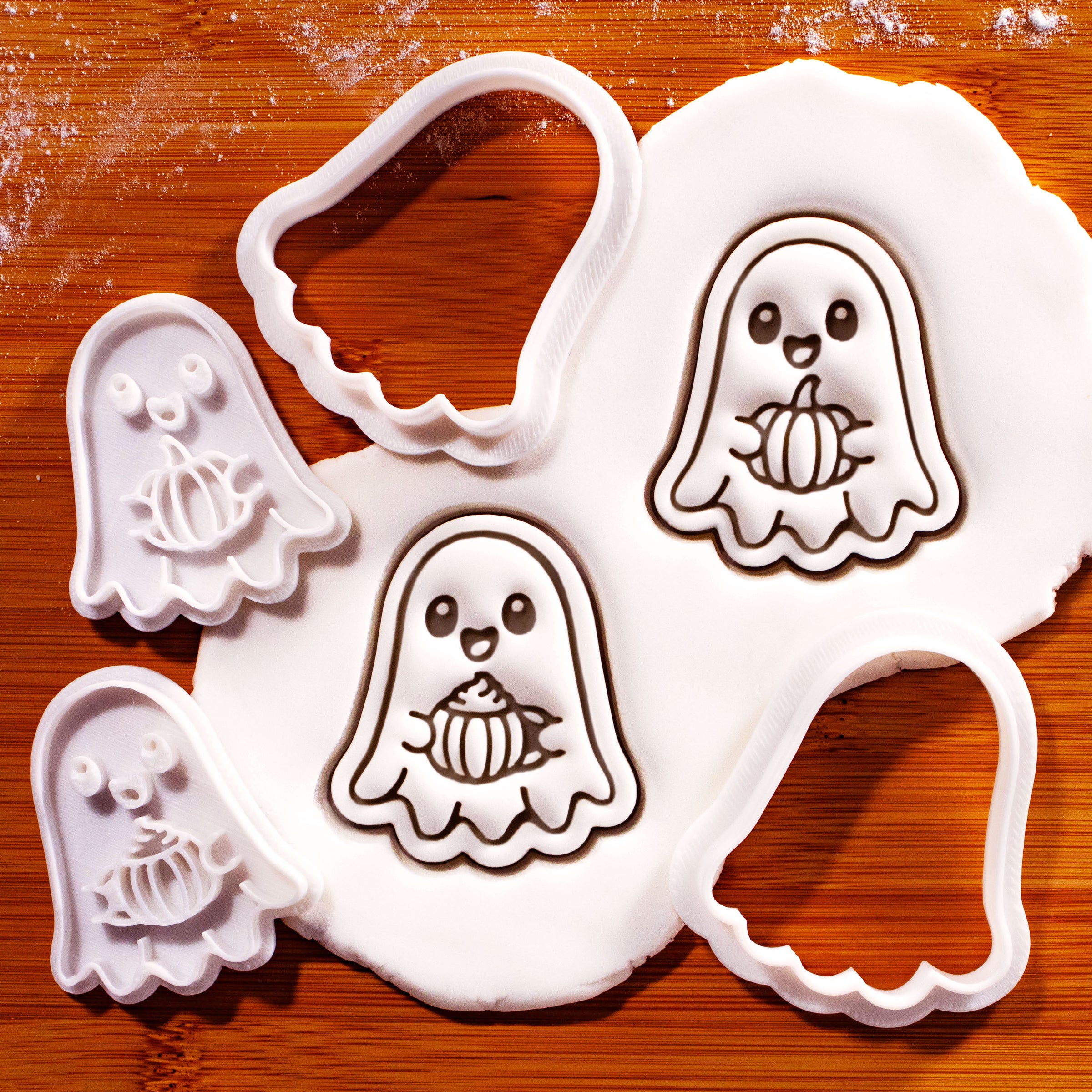 2 Mini Ghost Cookie Cutters & Stamps - Spiced Latte & Pumpkin