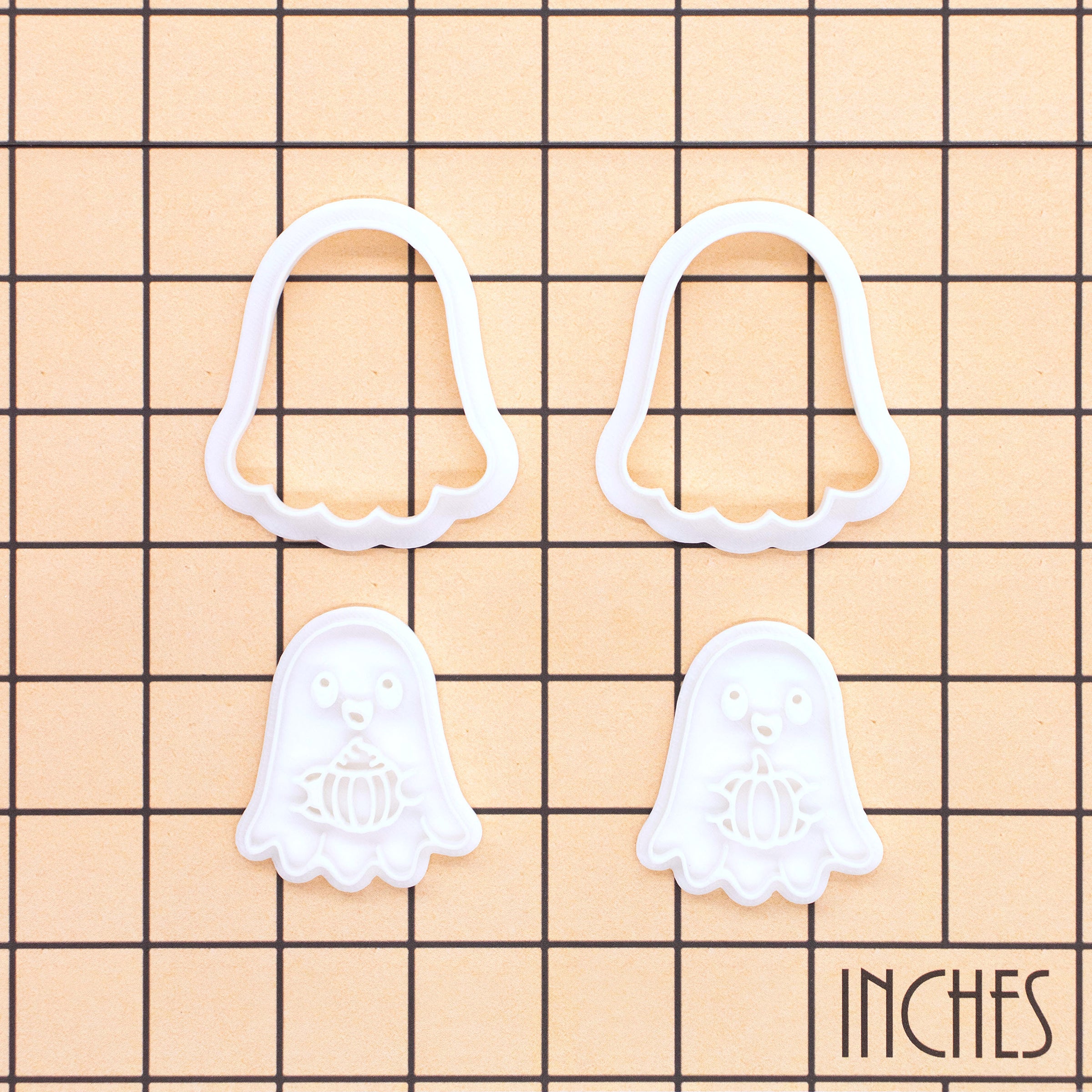 2 Mini Ghost Cookie Cutters & Stamps - Spiced Latte & Pumpkin