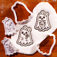 Set of 2 Ghost Mini Cookie Cutter & Stamp Sets, Flower & Picnic Basket