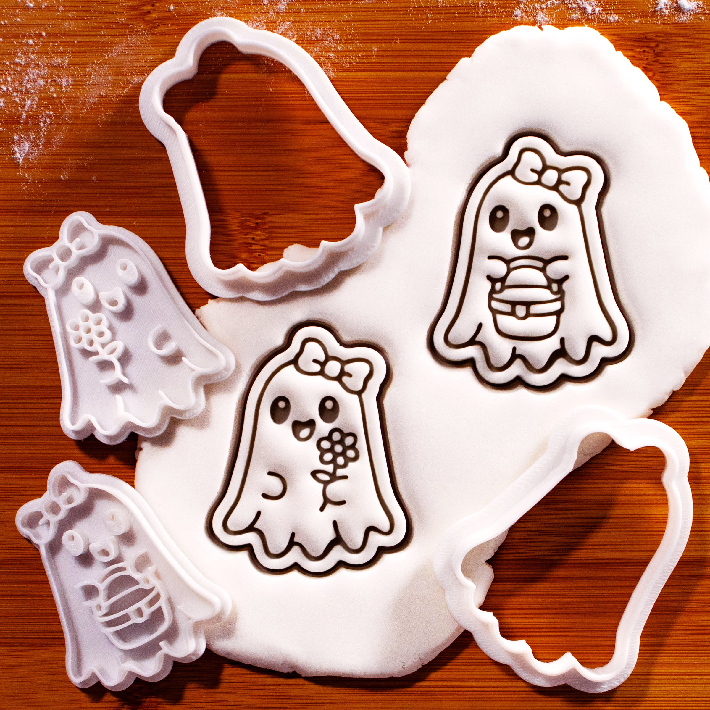 Set of 2 Ghost Mini Cookie Cutter & Stamp Sets, Flower & Picnic Basket