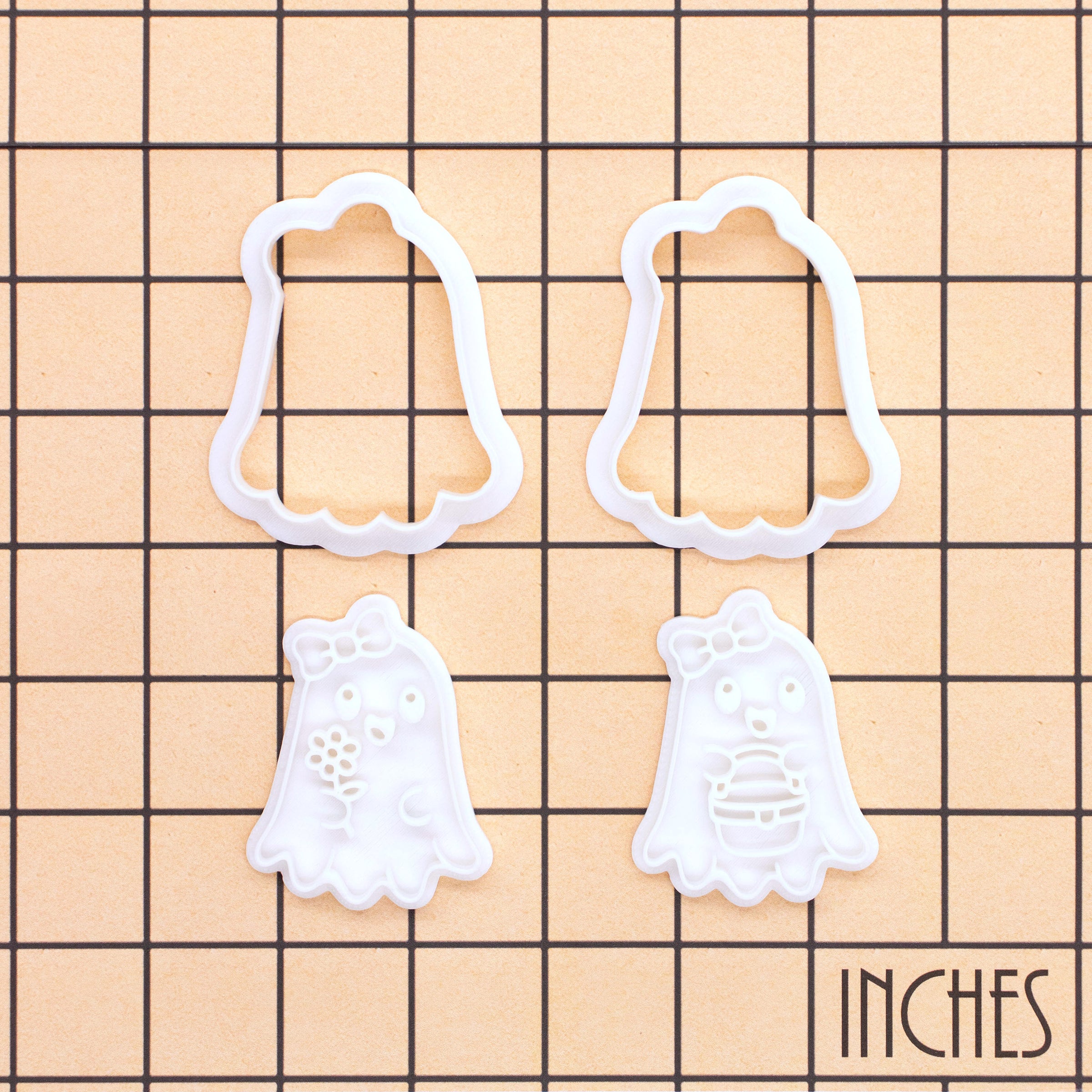 Set of 2 Ghost Mini Cookie Cutter & Stamp Sets, Flower & Picnic Basket