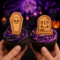 2-Pack Skull Coffin & RIP Tombstone Mini Cookie Cutter & Stamp Sets