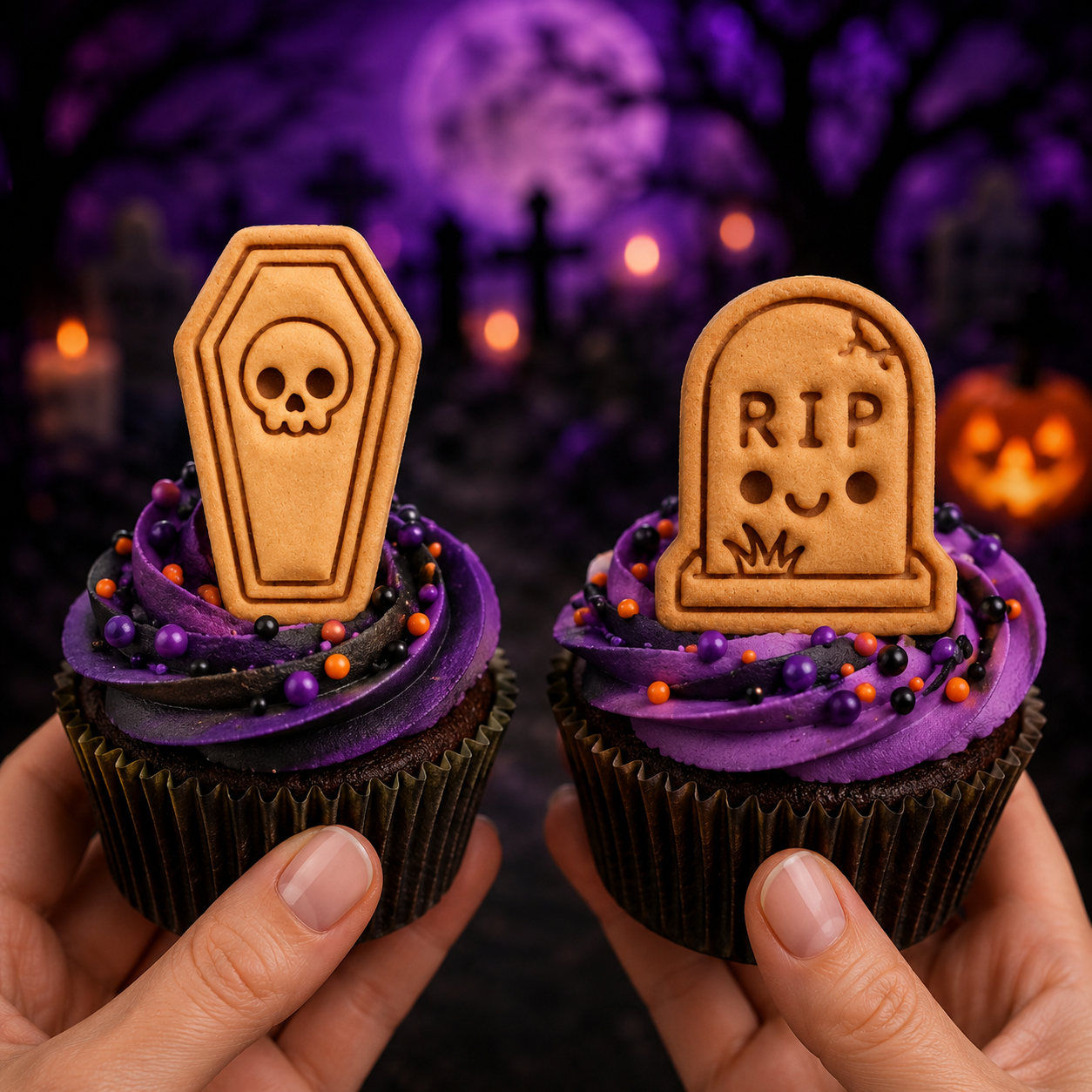 2-Pack Skull Coffin & RIP Tombstone Mini Cookie Cutter & Stamp Sets