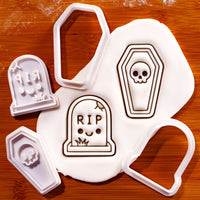 2-Pack Skull Coffin & RIP Tombstone Mini Cookie Cutter & Stamp Sets