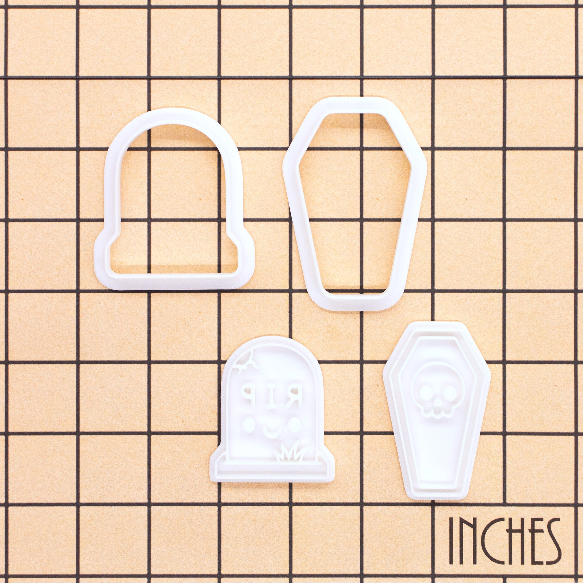 2-Pack Skull Coffin & RIP Tombstone Mini Cookie Cutter & Stamp Sets