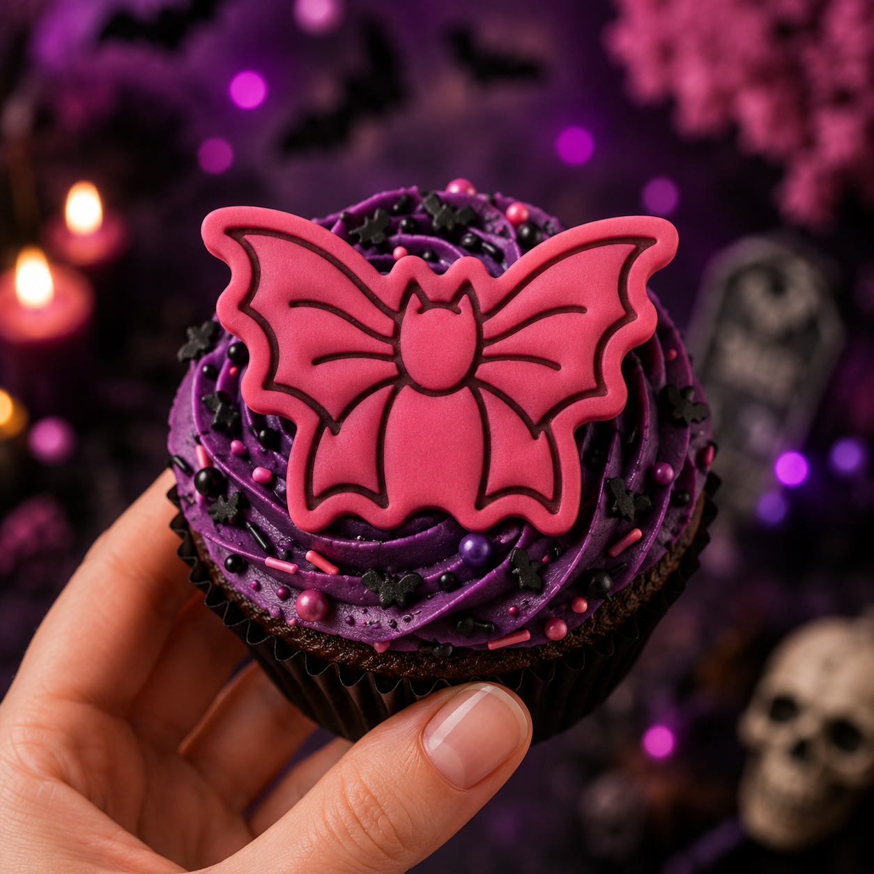 Bat Shaped Bow Mini Cookie Cutter & Stamp Set