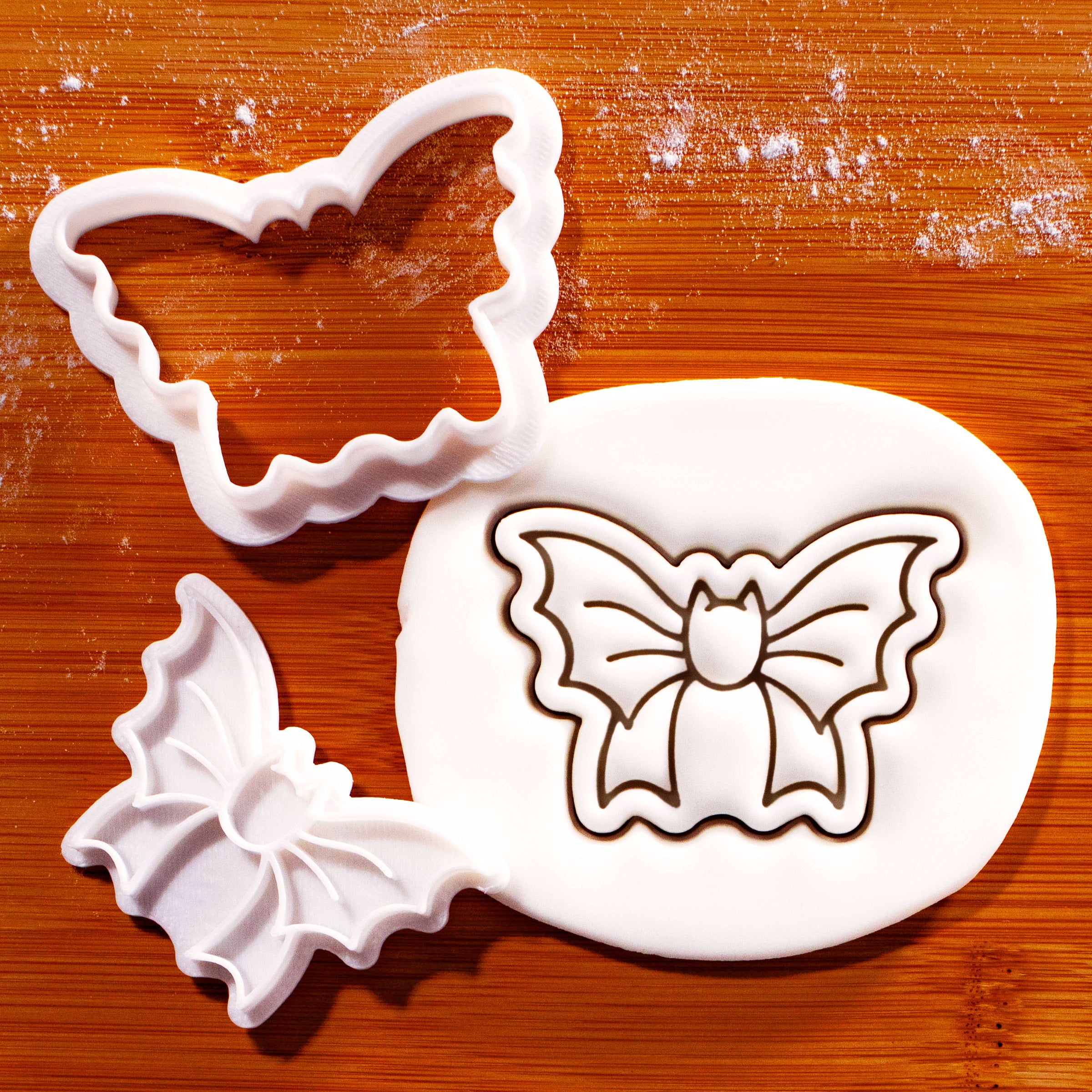 Bat Shaped Bow Mini Cookie Cutter & Stamp Set