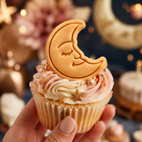 Celestial crescent moon cookie cupcake topper for boho and celestial party baking