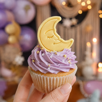 Celestial crescent moon fondant cupcake topper for astrology and boho party baking
