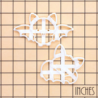 Flying and Sleeping Chibi Bat Cookie Cutters shown together on an inch measurement grid