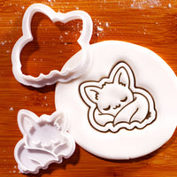 Sleeping Chibi Bat Mini Cookie Cutter & Stamp Set with detailed fondant impression for cute Halloween baking