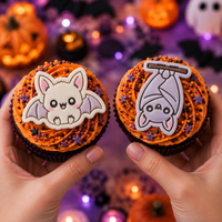 2 Chibi Bat Mini Cookie Cutter & Stamp Sets - Sitting & Hanging