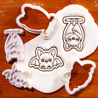 2 Chibi Bat Mini Cookie Cutter & Stamp Sets - Sitting & Hanging