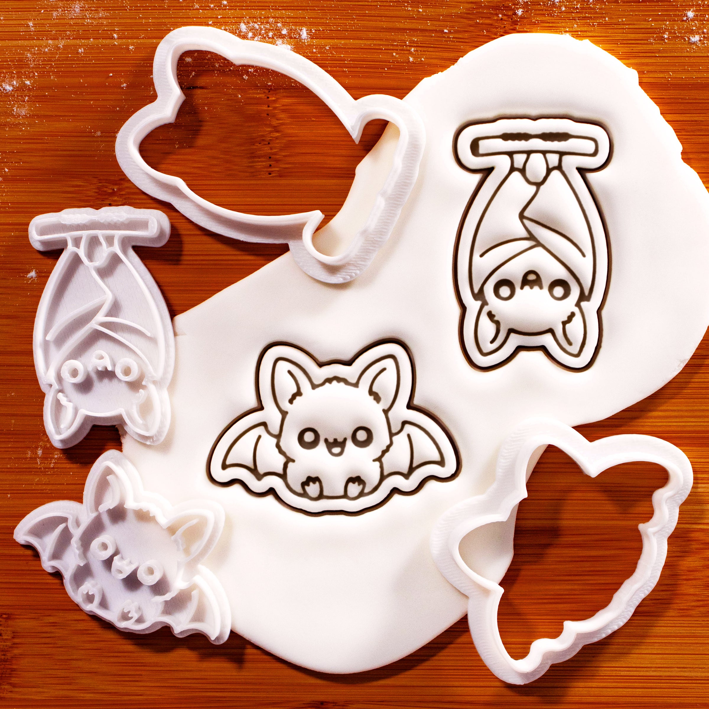2 Chibi Bat Mini Cookie Cutter & Stamp Sets - Sitting & Hanging