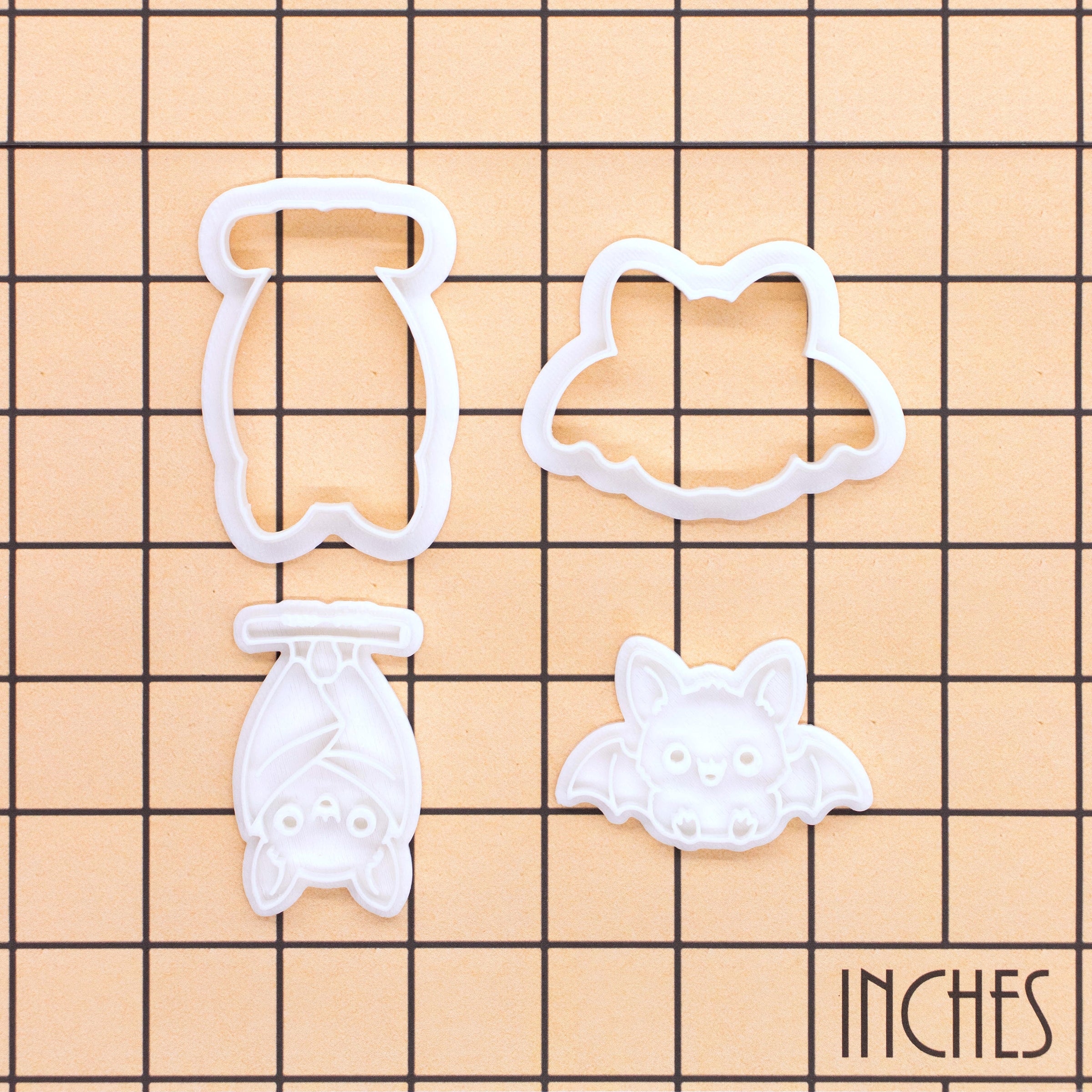 2 Chibi Bat Mini Cookie Cutter & Stamp Sets - Sitting & Hanging