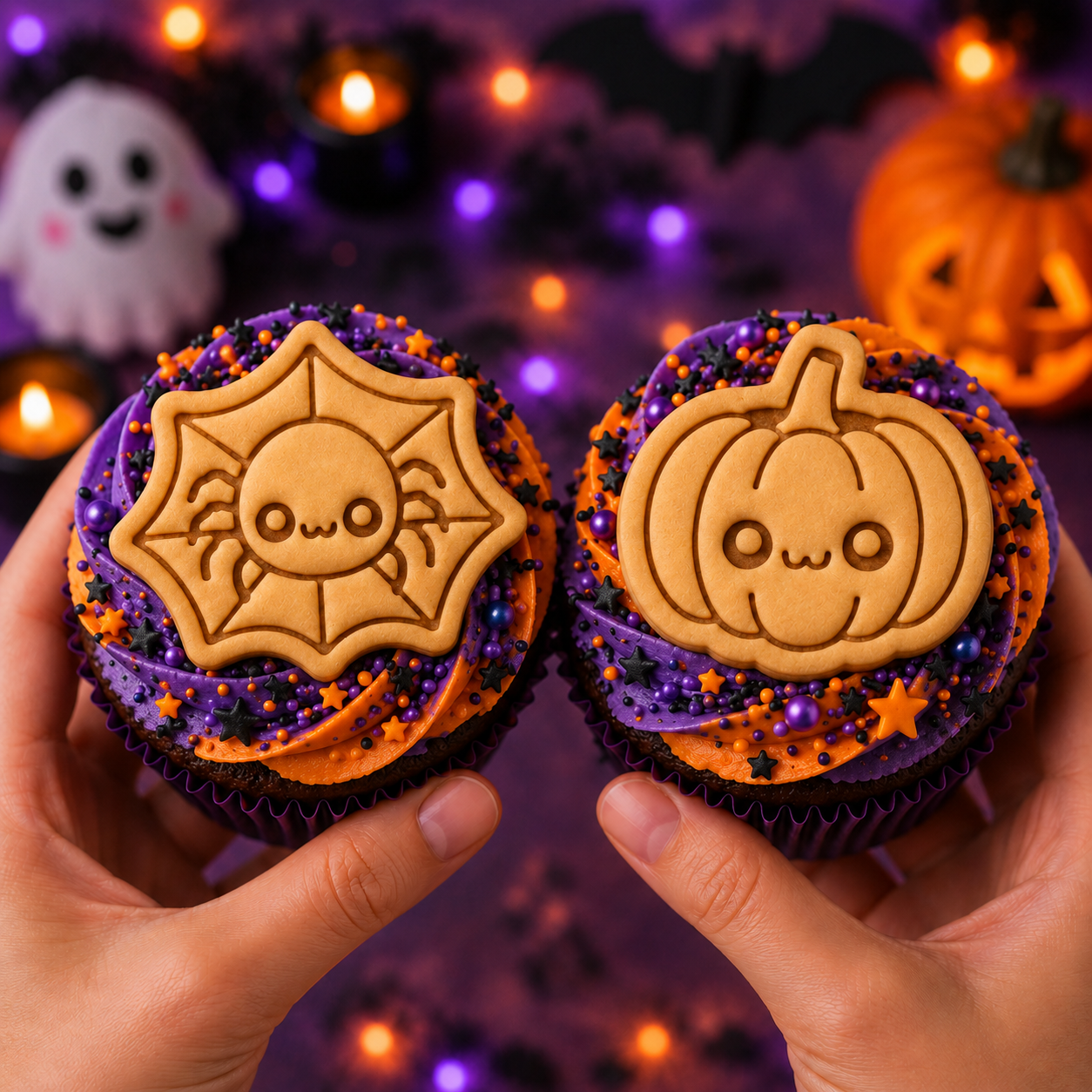 2-Pc Chibi Spider in Web & Kawaii Pumpkin Mini Cutter & Stamp Set