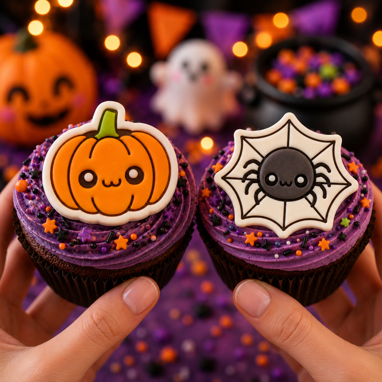 2-Pc Chibi Spider in Web & Kawaii Pumpkin Mini Cutter & Stamp Set