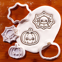 2-Pc Chibi Spider in Web & Kawaii Pumpkin Mini Cutter & Stamp Set