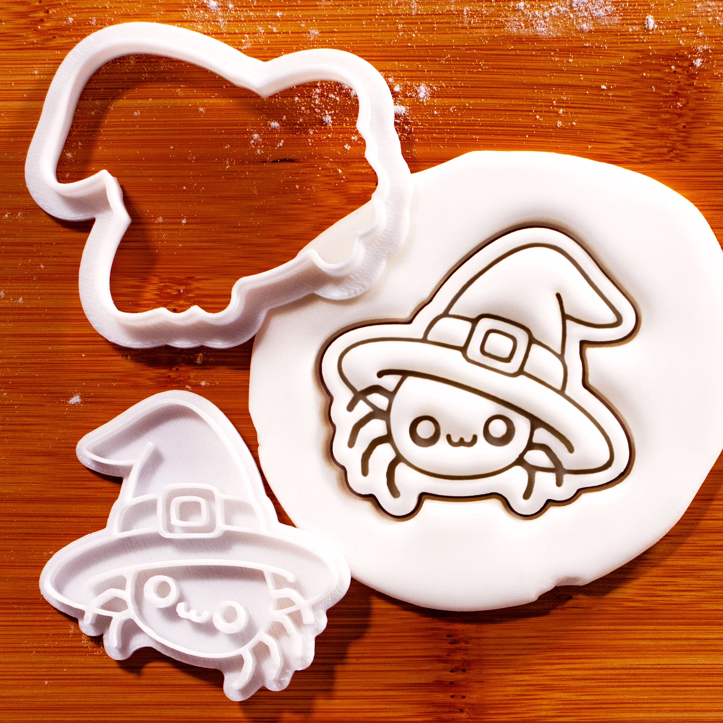 Witchy spider mini cookie cutter and stamp with fondant impression