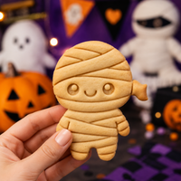 Kawaii bandaged mummy Halloween cookie with detailed embossed design