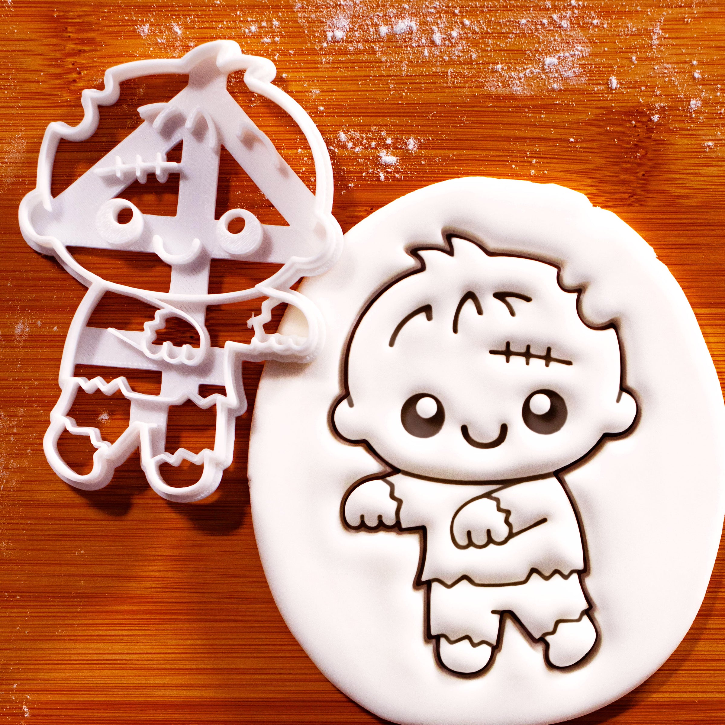 Chibi zombie cookie cutter with embossed fondant impression