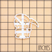Kawaii Grim Reaper cookie cutter on inch grid size guide