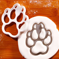 Wolf paw print mini cookie cutter and stamp with fondant paw impression