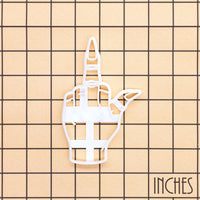 Witchy middle finger Halloween cookie cutter shown on an inch measurement grid
