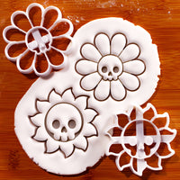 Set of 2 Daisy Skull and Skull Sun cookie cutters with gothic Halloween impressions
